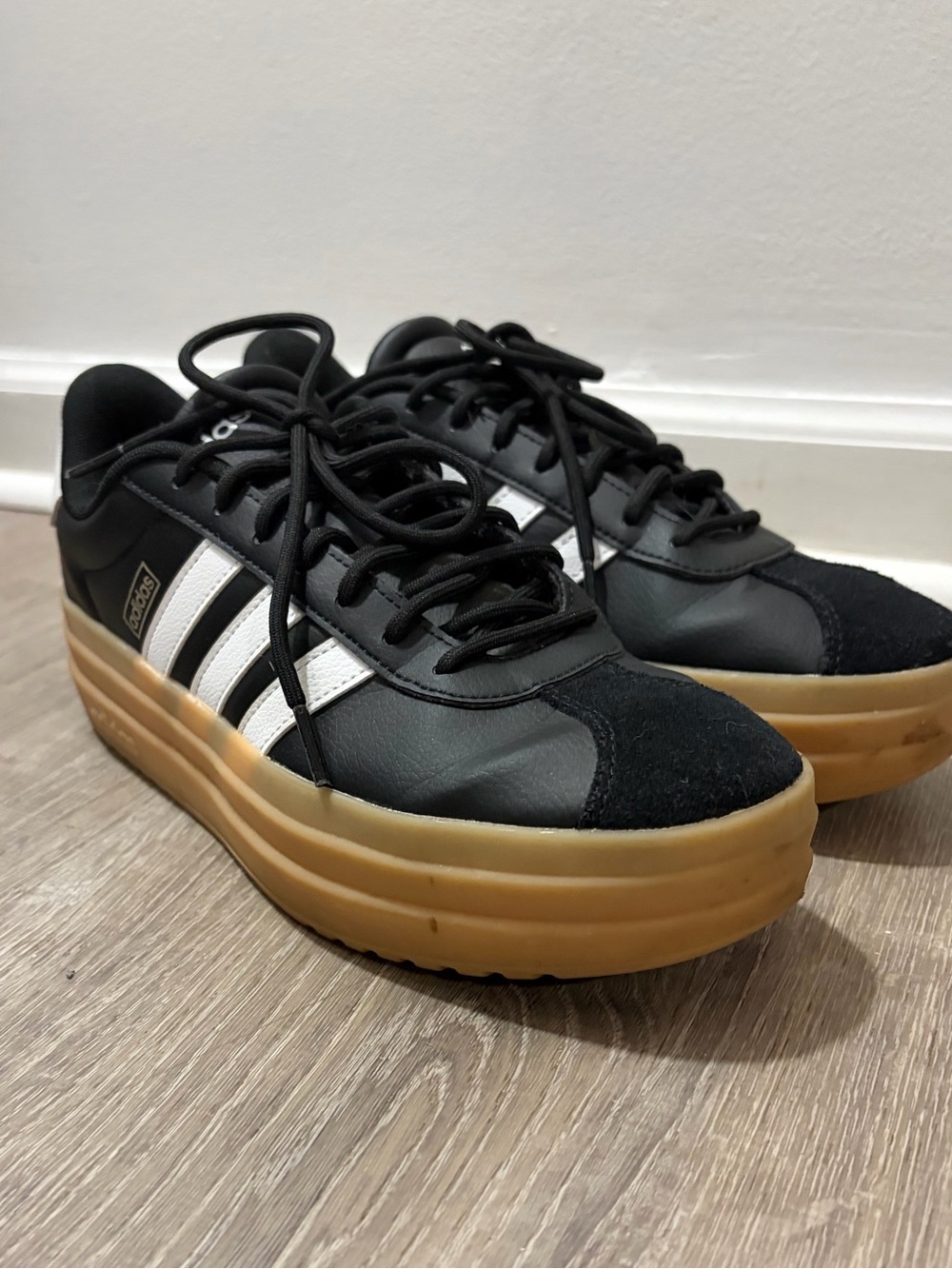 adidas Women's Black & White Platform Sneakers with Gum Sole